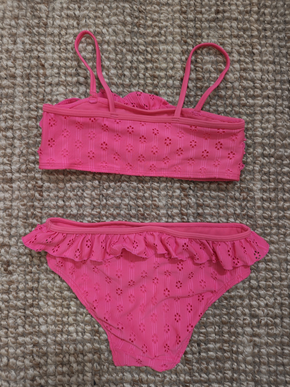 H&M Neon Pink Ruffle Eyelet Bikini Set - Picture 2 of 4